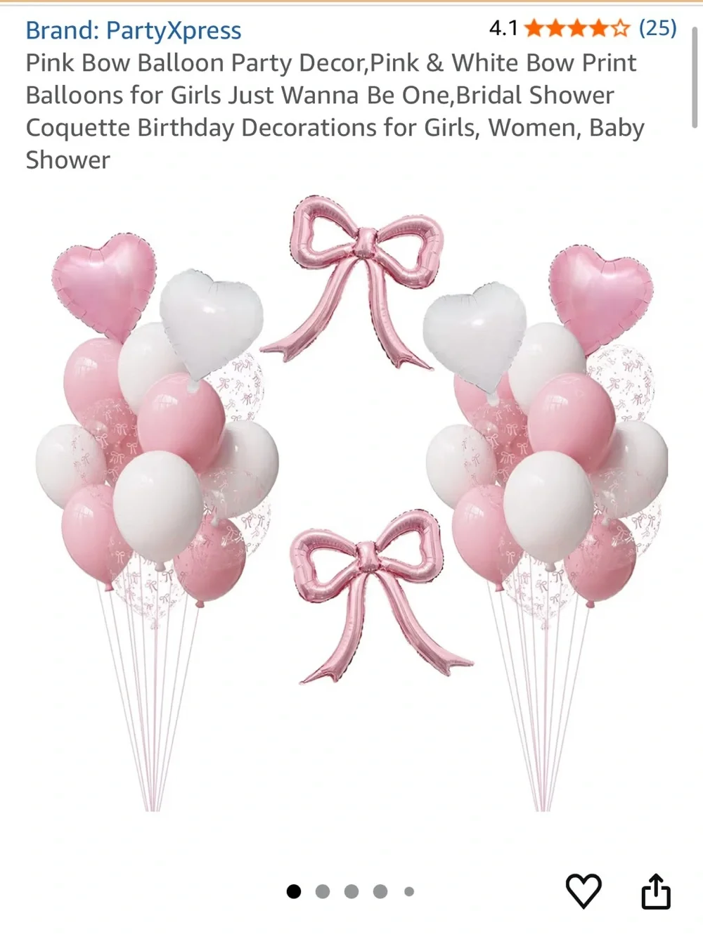 NEW Pink & White Bow Balloon Party Decor